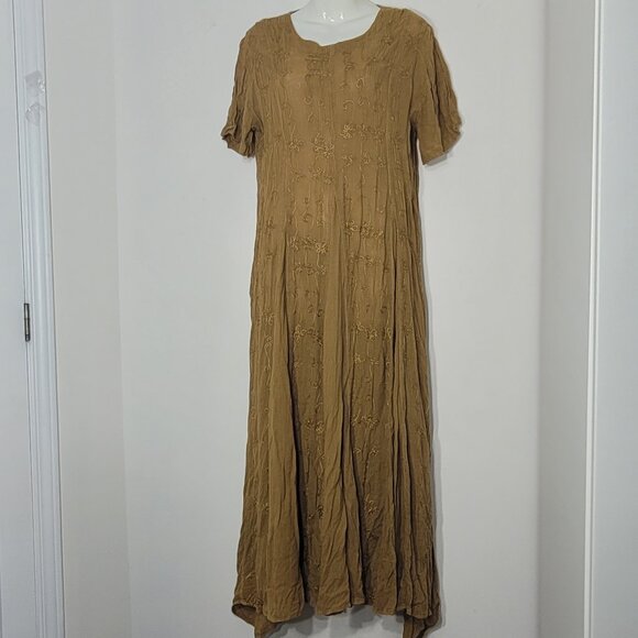 Scarlet Bohemian Burnt Yellow Embroidered Floral Short Sleeve Tie Back Maxi Med - Picture 1 of 11
